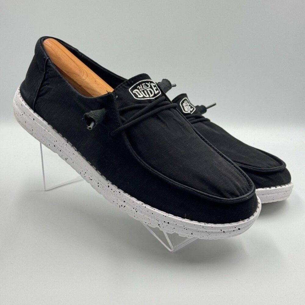 Hey Dude Wendy Slub Canvas Black Womens 9 Slip On Loafers Casual Comfort Shoes